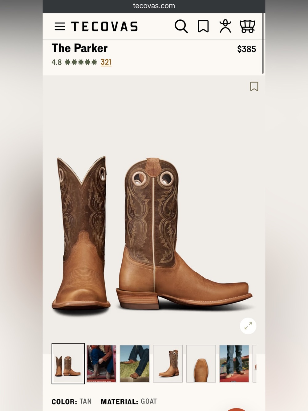 Tecovas The Parker Tan Bison Cowboy Boots